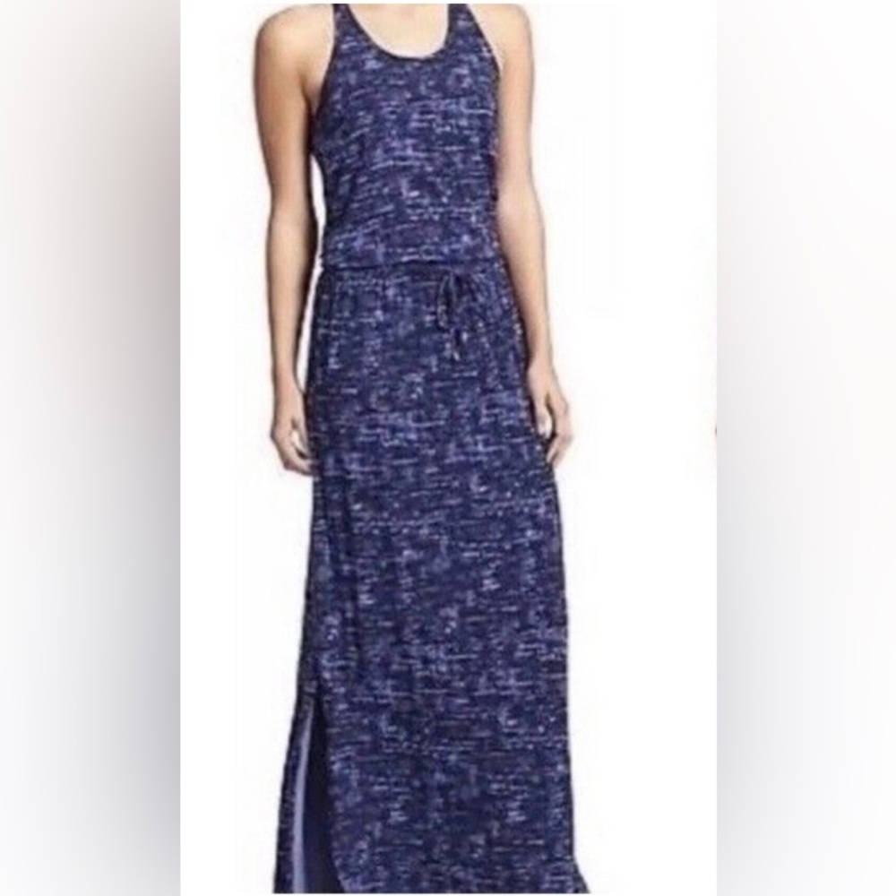 ATHLETA Cressida printed racerback maxi dress drop waist side slit Small
